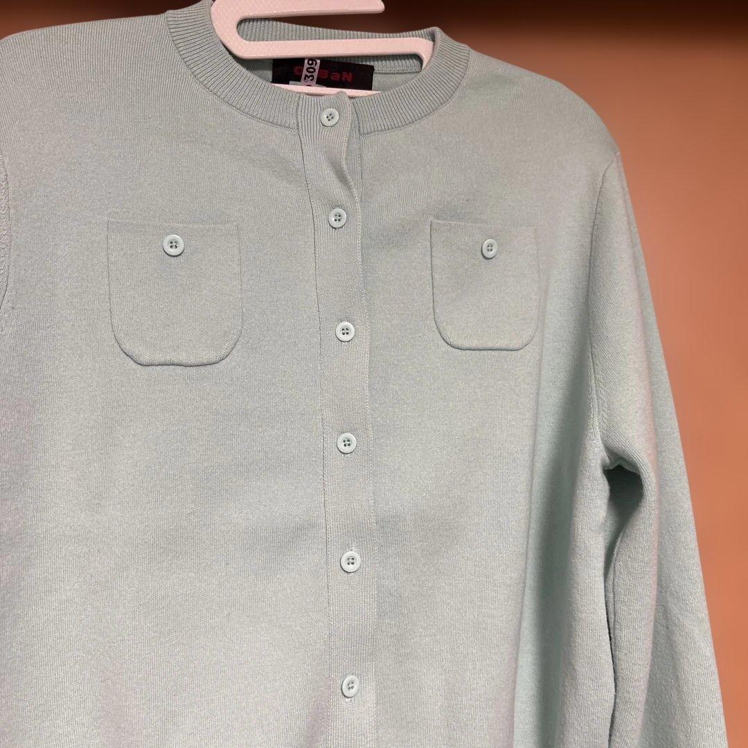 CABaN ミントブルー コットンカシミヤクルーネックカーディガン　S