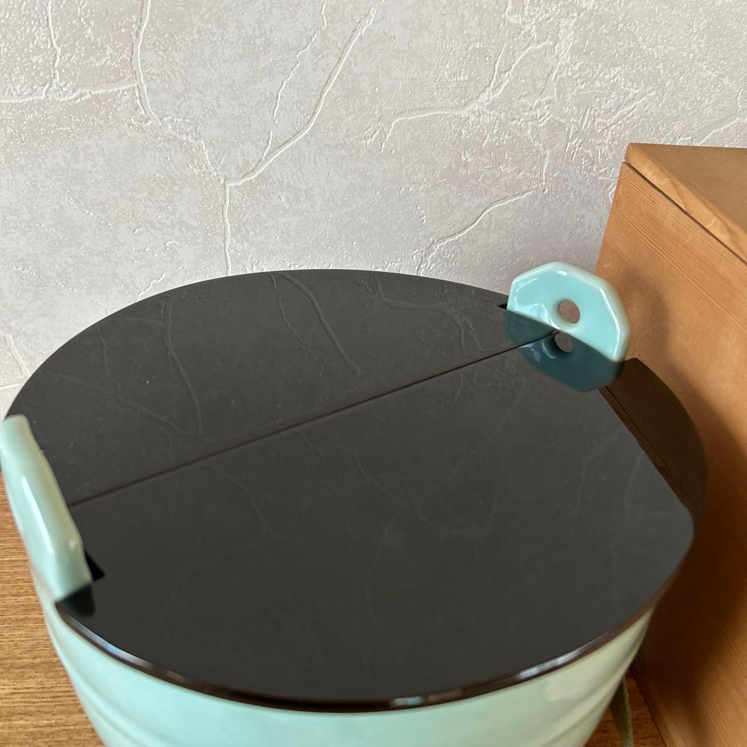 平安　富田静山　青磁手桶形　平水指　割蓋　茶道具