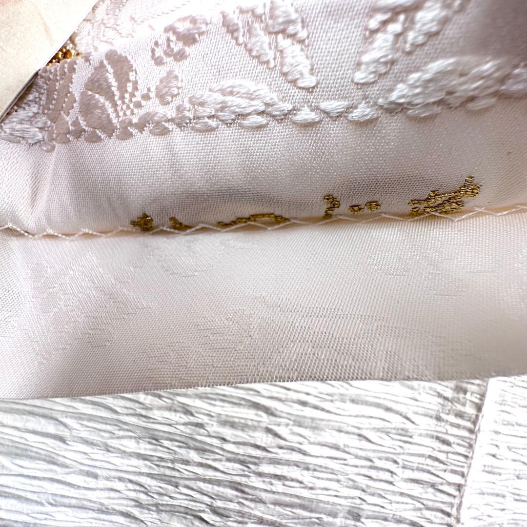 未使用 美しいキモノ掲載柄 華倶楽部 唐織 ひつじ帯 白地七宝繋ぎ正絹六通袋帯