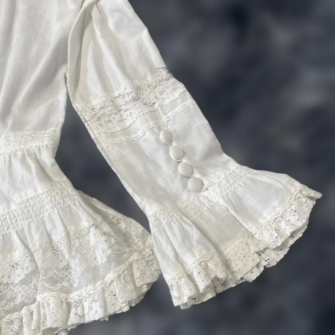 PINK HOUSE ピンクハウス　レース＆フリル　長袖コットンブラウス