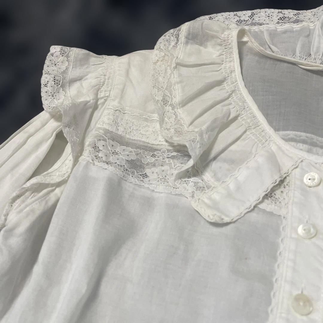 PINK HOUSE ピンクハウス　レース＆フリル　長袖コットンブラウス