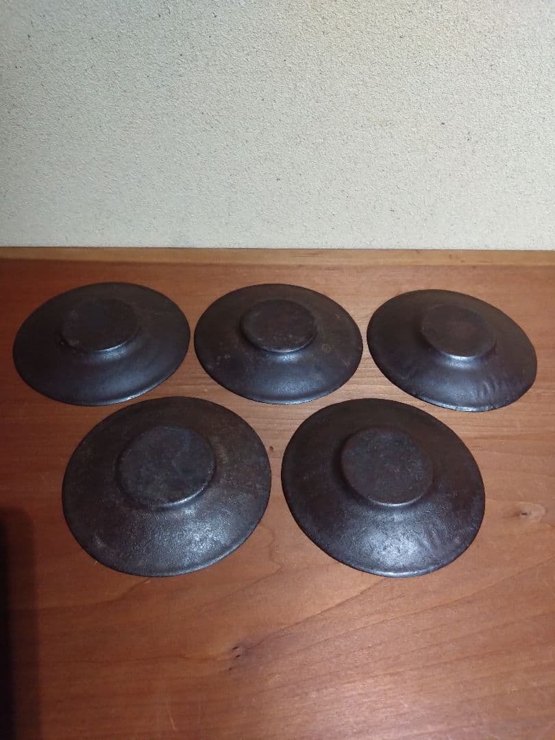 鉄の煎茶道具 鉄製 三つ葉葵 繋ぎ紋 茶托 五客 鉄器 茶道具