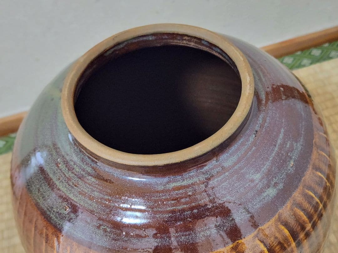 小鹿田焼　飴釉　壺　茶壺