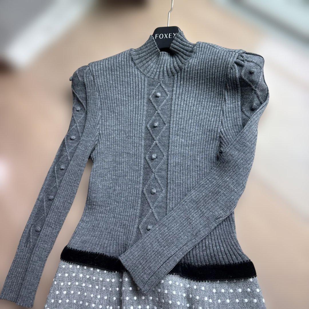 エムズグレイシー　グレー 長袖 ひざ丈ワンピース