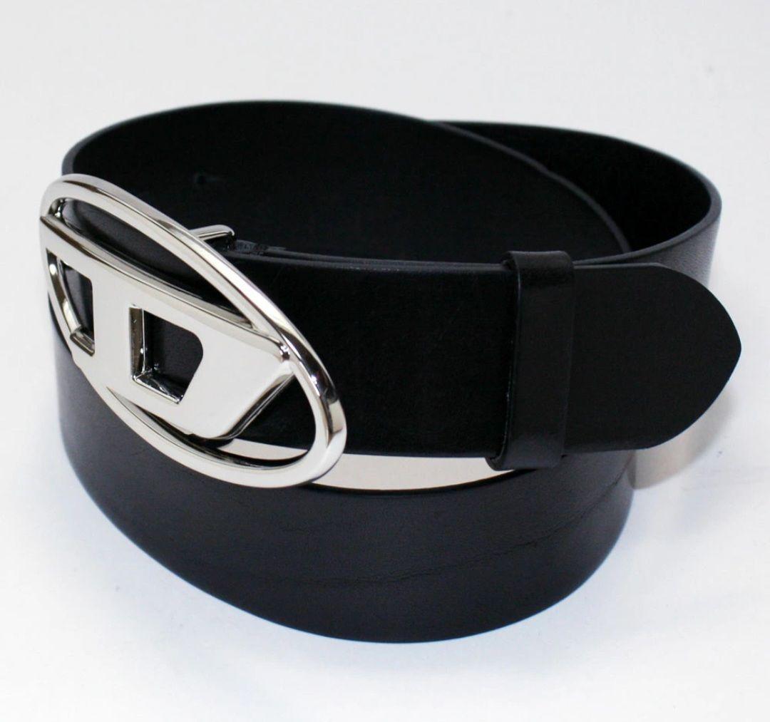 DIESEL(ディーゼル)ベルトユニセックス ロゴレザー本革ブラック70センチ