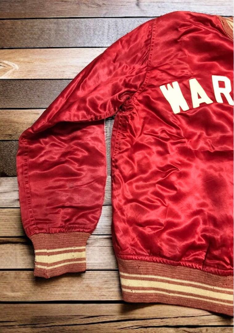 vintage 40s 50s サテンスタジャン ボタスタ 赤　ロカビリー