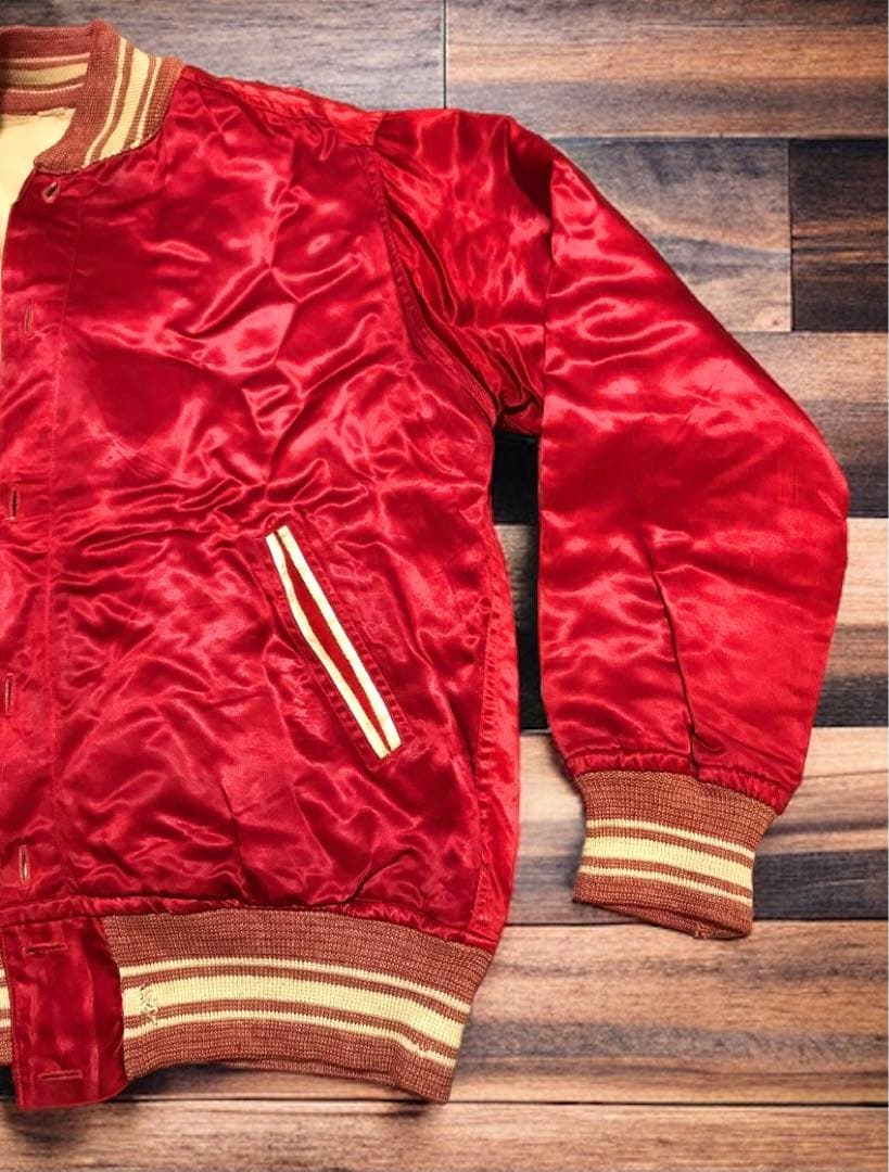 vintage 40s 50s サテンスタジャン ボタスタ 赤　ロカビリー