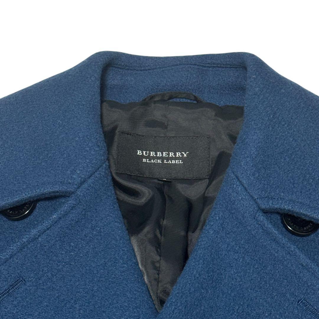 バーバリーブラックレーベル　ピーコート　ブルー　シャドーチェック　ウールコート