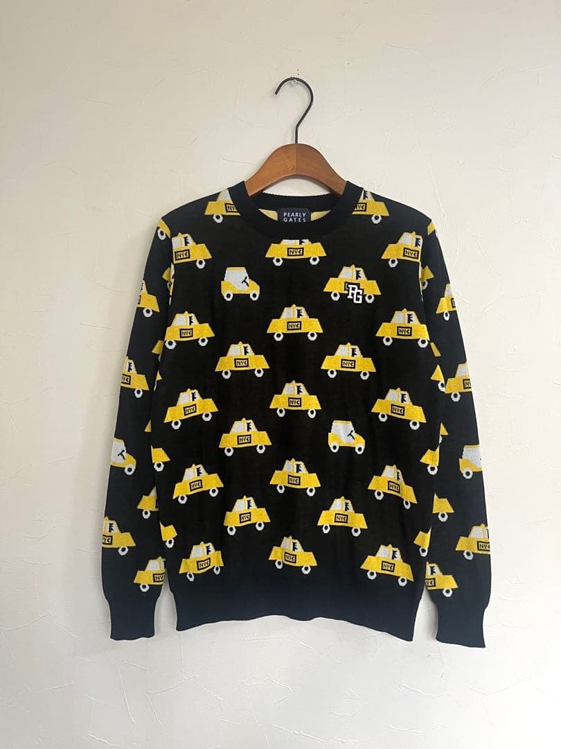 パーリーゲイツ TAXI総柄ジャガード長袖ニット