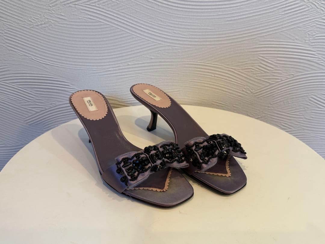 PRADA ビーズ装飾 紫色 オープントゥサンダル