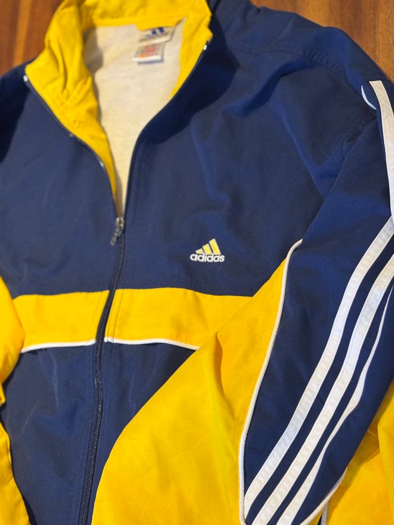 adidas ナイロンジャケット ネイビー イエロー 90s 古着