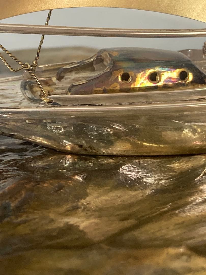 希少 2隻　シルバー製の帆船置物 ガラスケース付き　船　計124g 断捨離