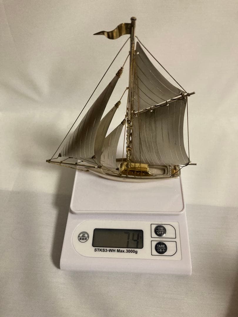 希少 2隻　シルバー製の帆船置物 ガラスケース付き　船　計124g 断捨離