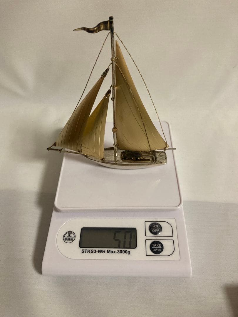 希少 2隻　シルバー製の帆船置物 ガラスケース付き　船　計124g 断捨離