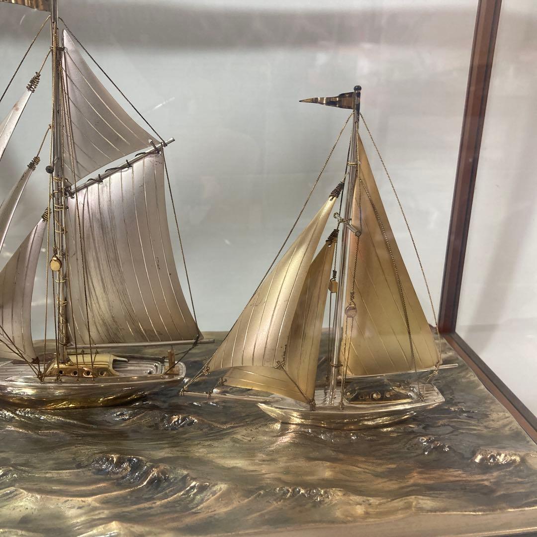 希少 2隻　シルバー製の帆船置物 ガラスケース付き　船　計124g 断捨離