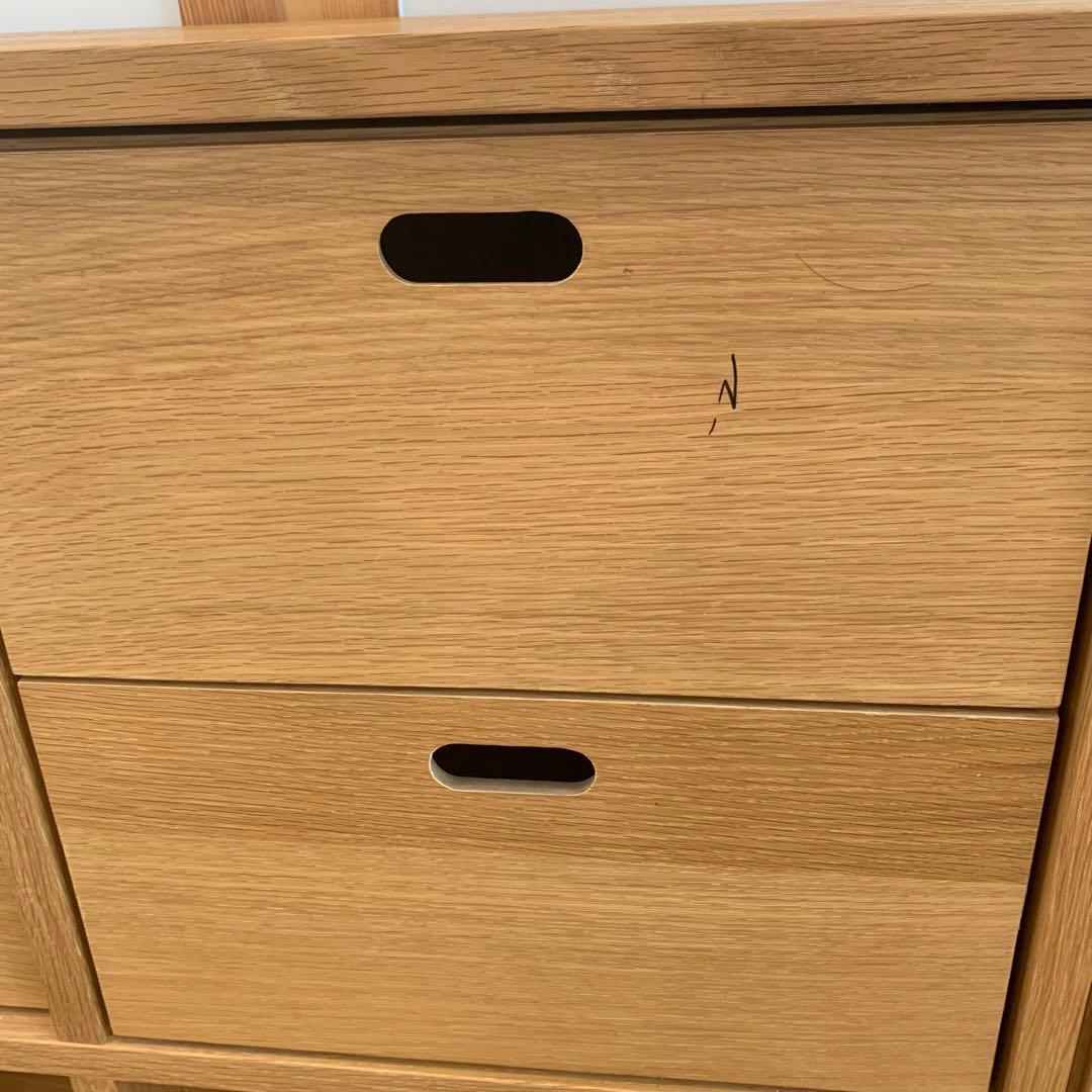 【くまこ•×•】無印スタッキングシェルフ　5段×2列オーク材＋チェスト3つ