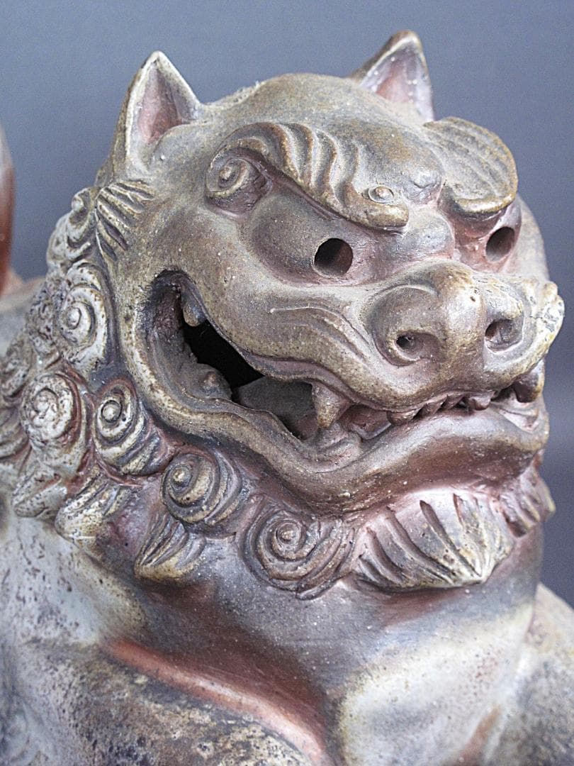 優品‼ 備前名工! 藤原陶斎 作『獅子置物』細工物 高19.5㎝ 横38㎝