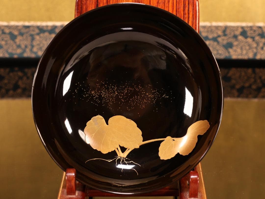 アリサ　BK413　時代輪島塗　蓮図金蒔絵　吸物椀　二客　木製　茶道具