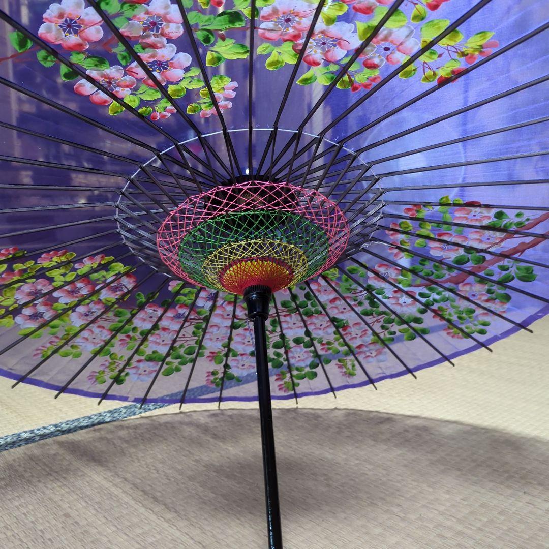 紫色 花柄 舞踊傘 直径90cm
