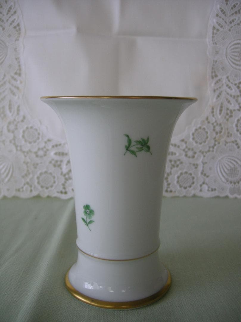 ヘキスト　手描き　フラワーベース　ゴブレット　花瓶　グリーン　美品