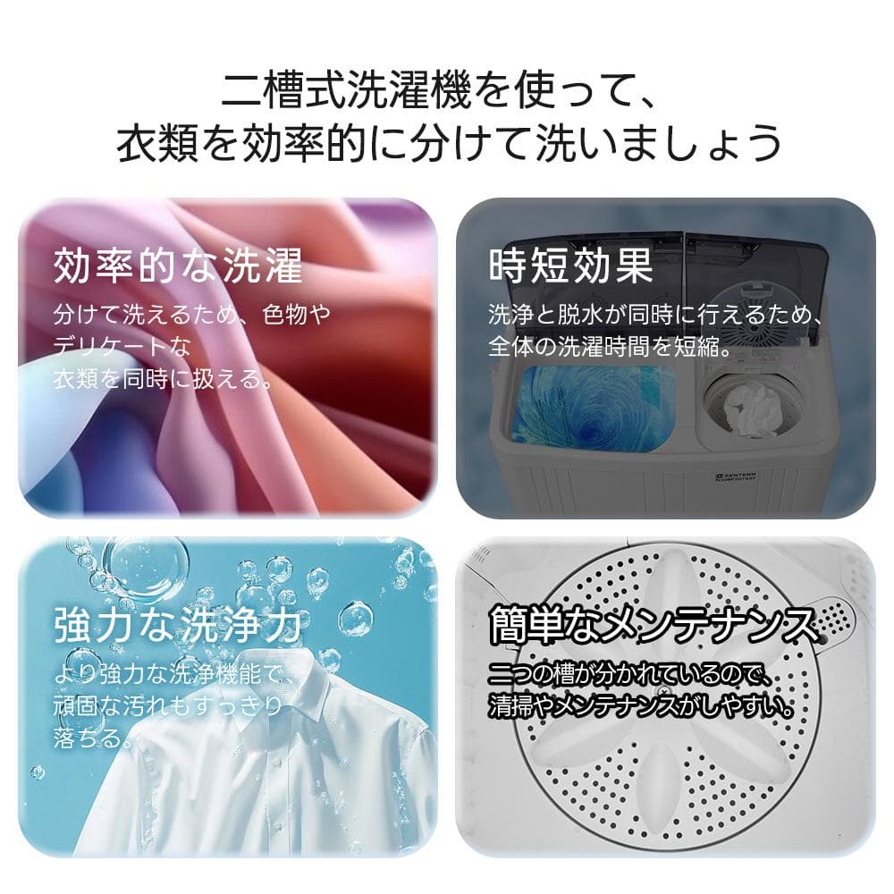 二槽式洗濯機 縦型洗濯機 洗濯6.5kg/脱水槽4kg 大容量タイマー機能付き