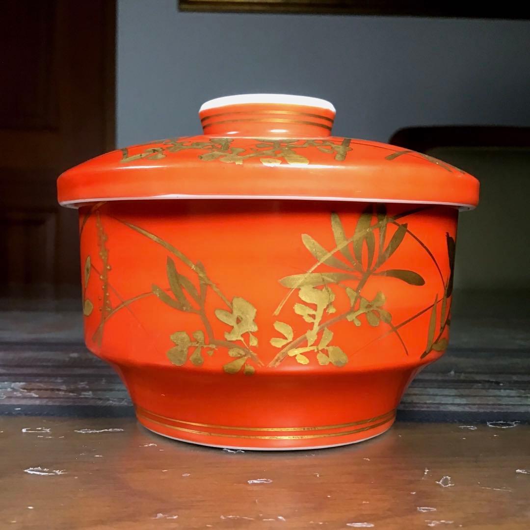 『季節のうー特価』　幸六仁窯 『朱巻金秋草花』　蒸し椀　5客