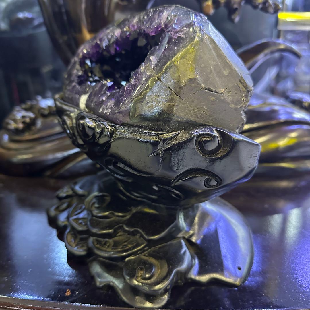 天然石アメジストのドーム　置物　台座付きG.40