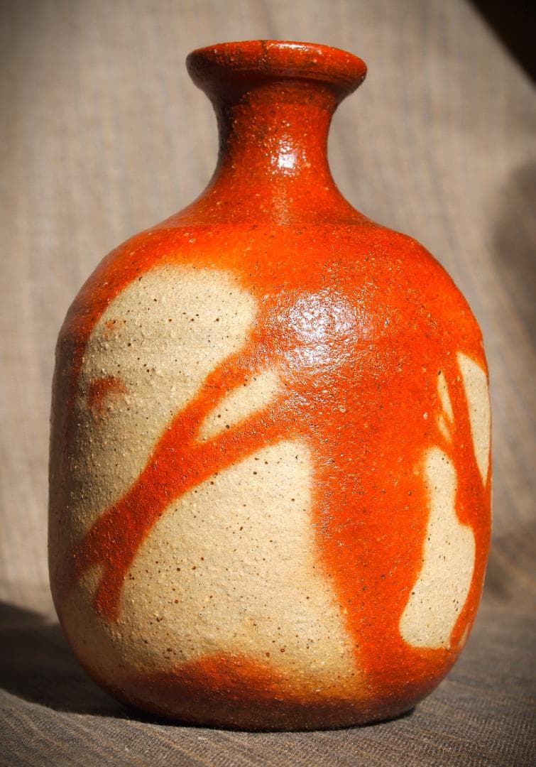 希少作★末田恵【師：安倍安人】備前緋襷徳利★共箱・共布