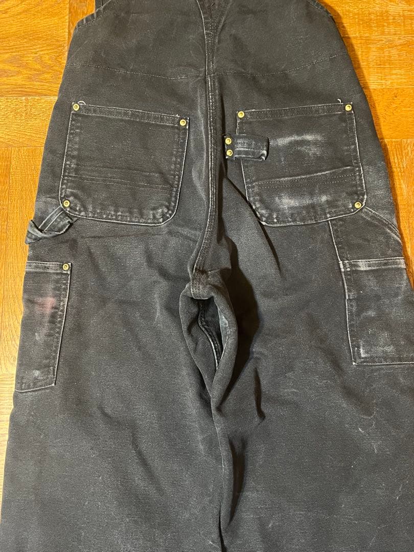 Carhartt 黒　オーバーオール　ダブルニー　中綿　　　赤インナー　フェード