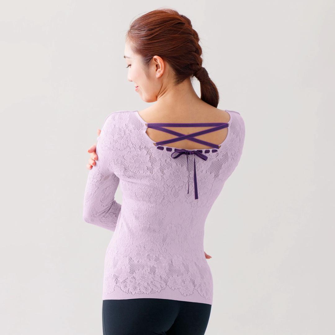 チャコット　ノーソーイングニット　スクエアネック　長袖　後ろリボン