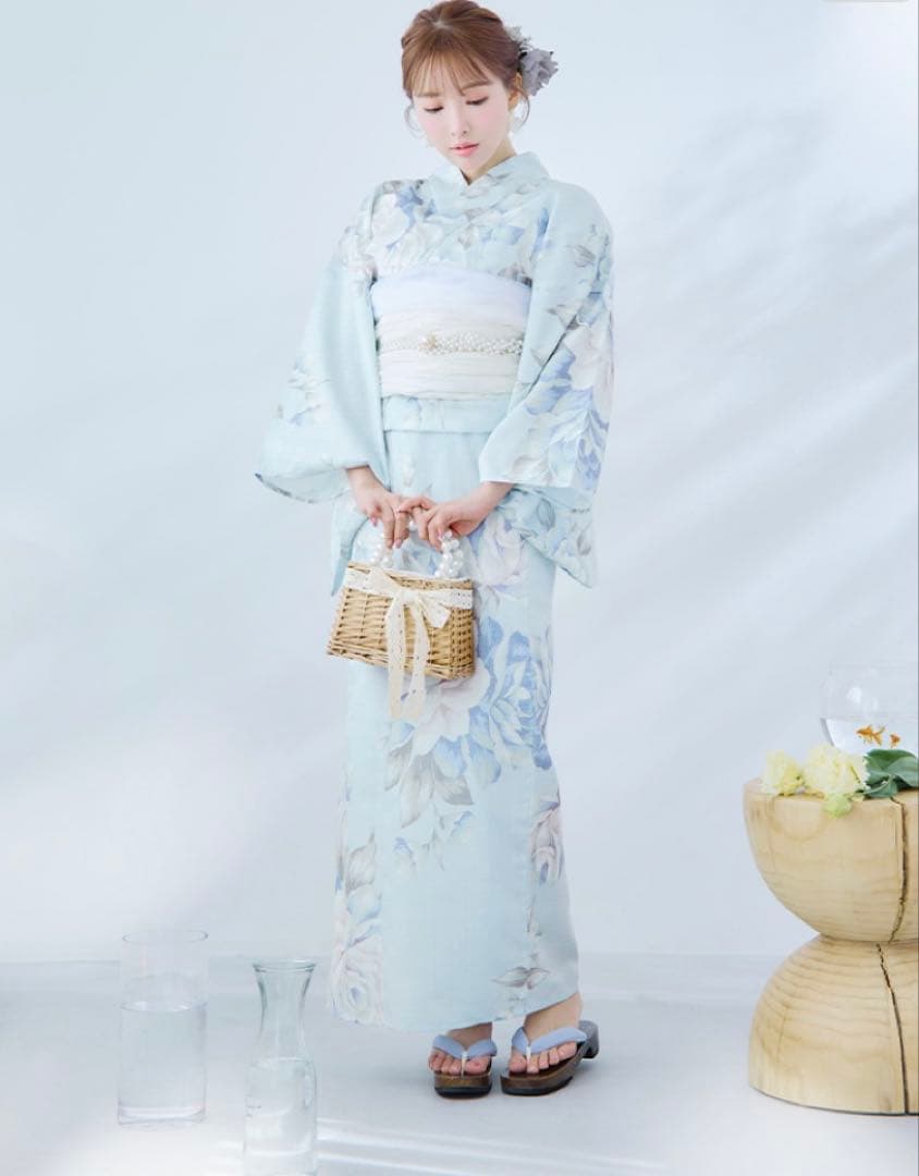 【浴衣3点セット】【新品未使用】【未開封】クラシカルローズブルー浴衣