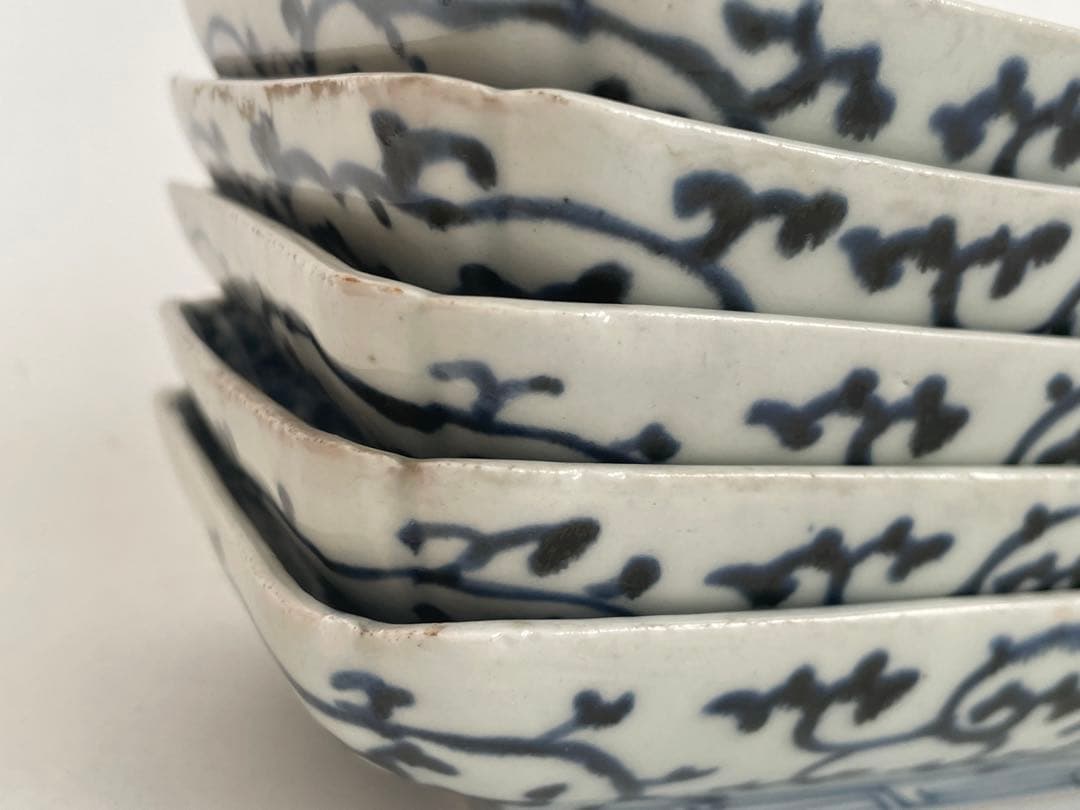 骨董　アンティーク　古伊万里　染付　松竹梅図　長方皿　長皿　鮎皿　向付