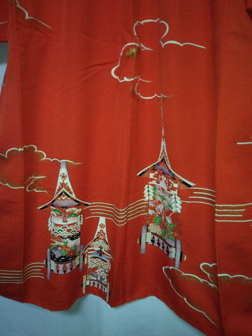 七五三用 赤色 着物 塔の絵柄