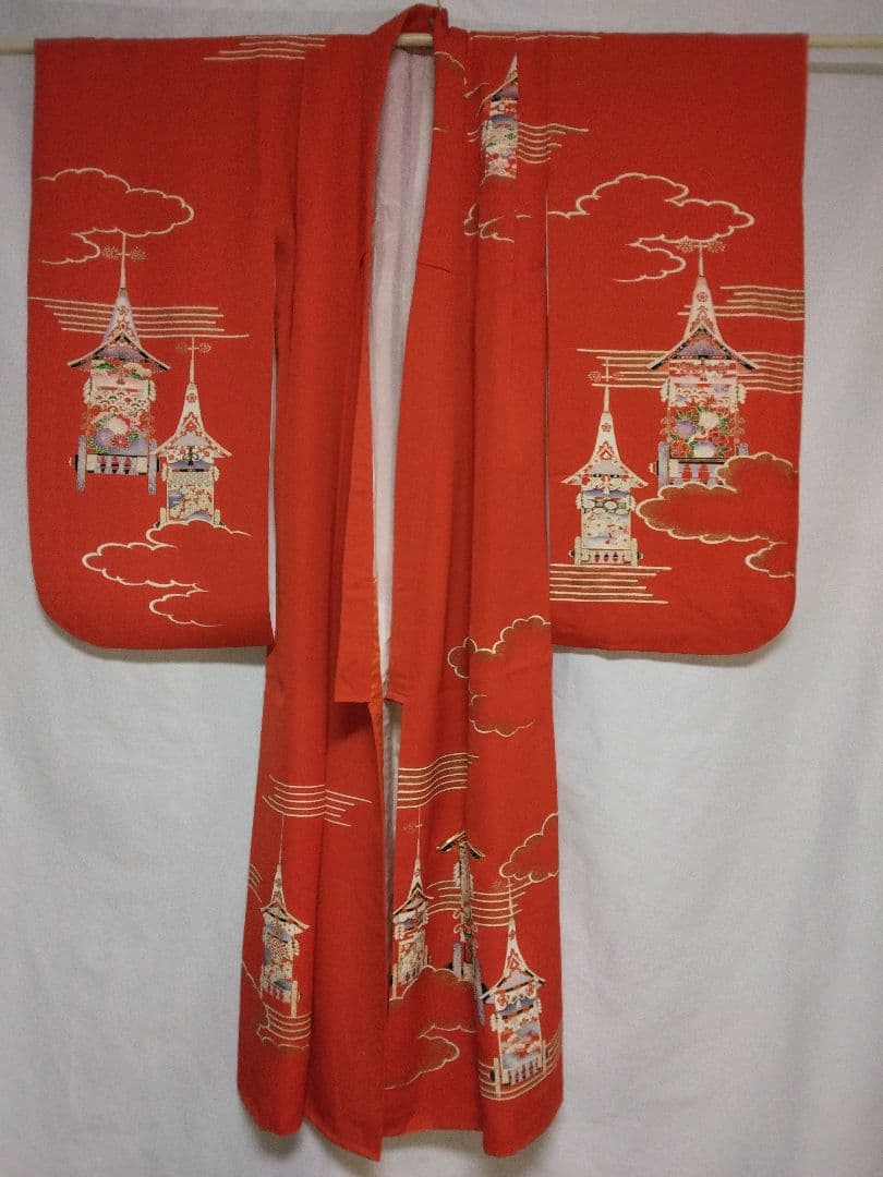 七五三用 赤色 着物 塔の絵柄