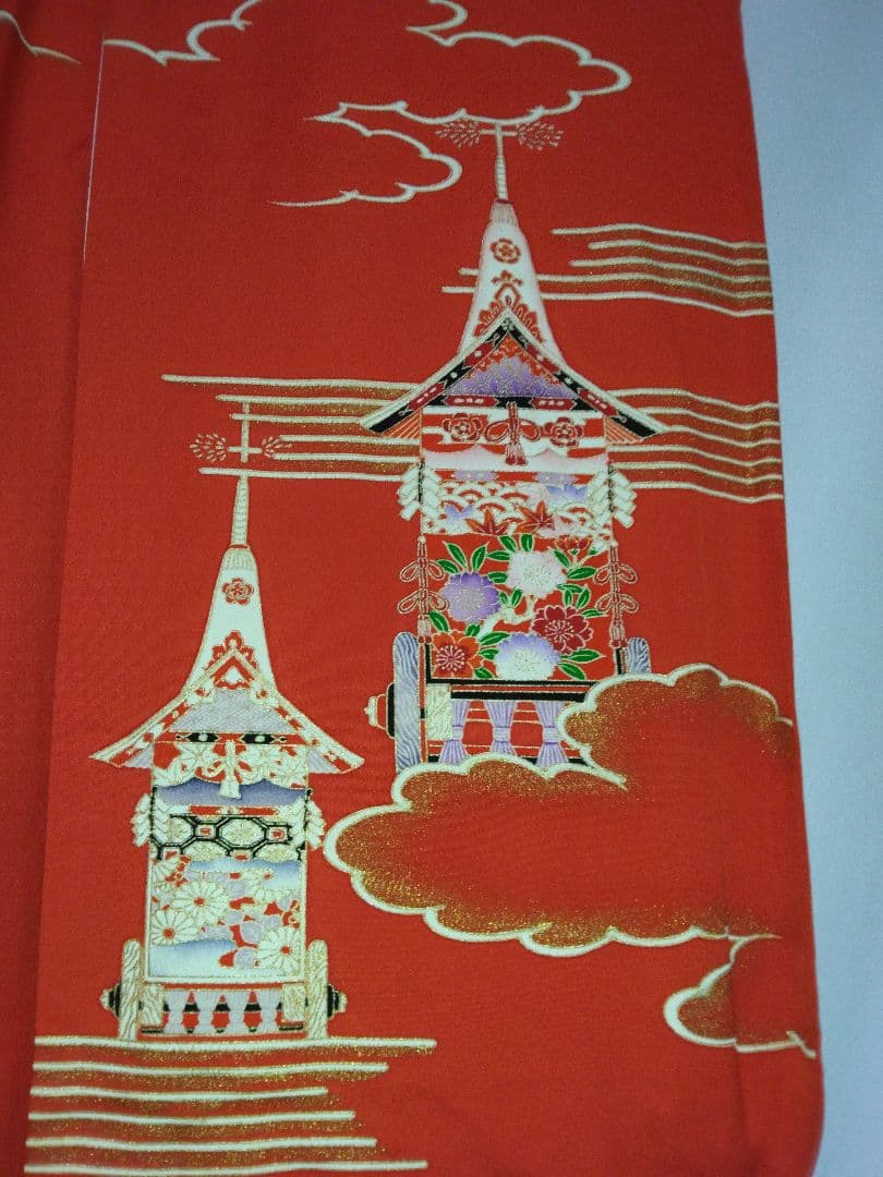 七五三用 赤色 着物 塔の絵柄