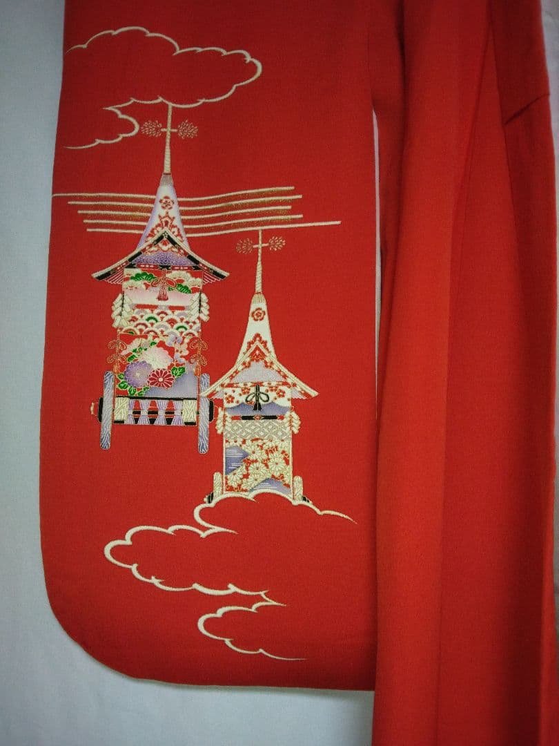 七五三用 赤色 着物 塔の絵柄