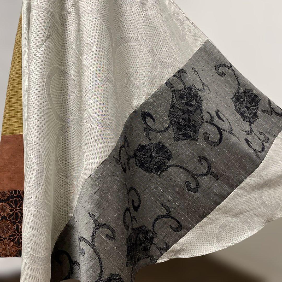 着物ワンピーステントラインロング丈【222】白大島紬や上代結城紬等M〜L