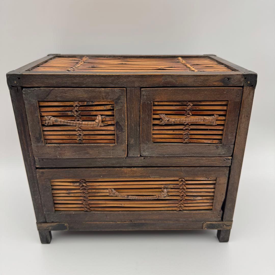 【竹編小箪笥　煎茶器局】茶道具　小物入れ　時代　茶器　竹細工