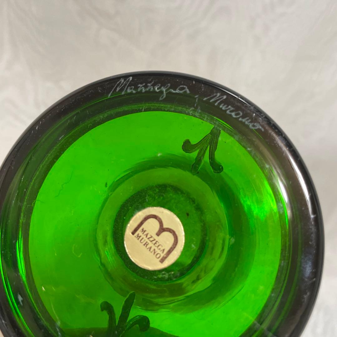 ベネチアングラス　花瓶　ハイエナメル　金彩　立体　グリーン　浮き彫り花　ムラーノ