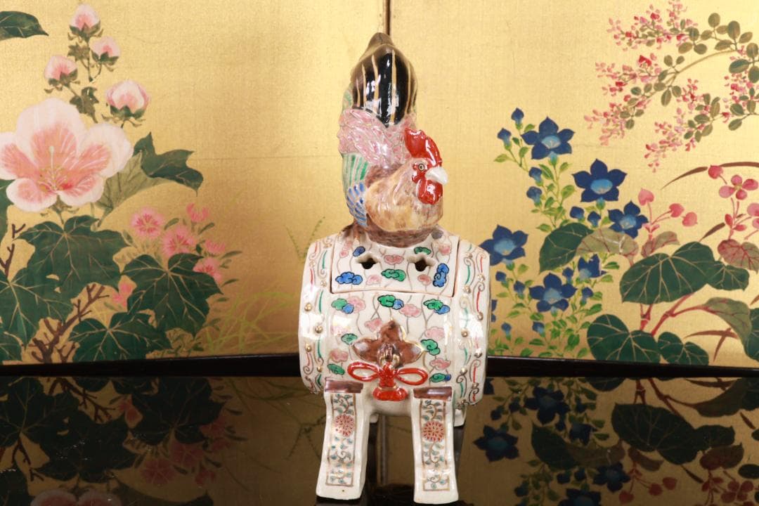 たかリン、仁清銘　京焼染錦　太鼓型　香炉　床飾　置物　野々村仁清　BE88