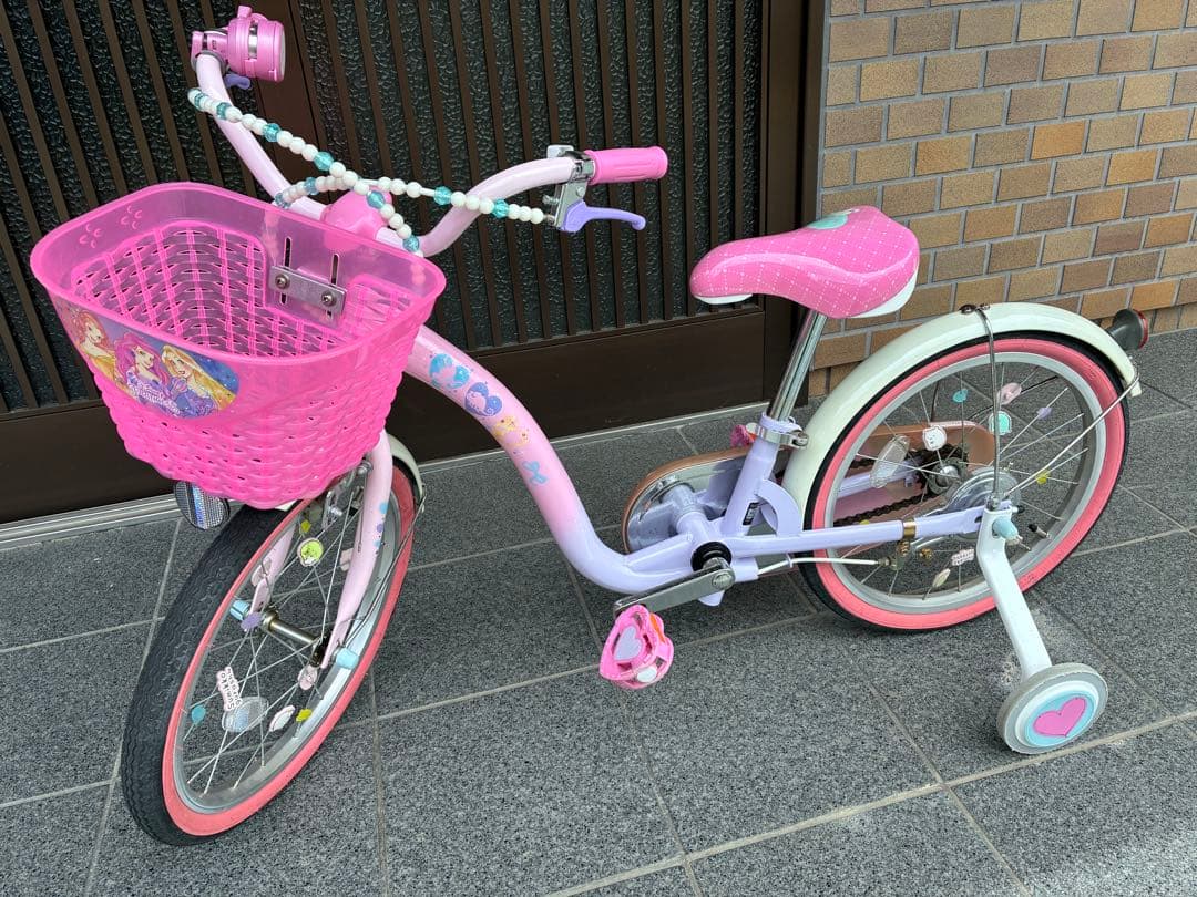 【URA】　ディズニープリンセス 18インチ自転車＆ヘルメット 補助輪付き