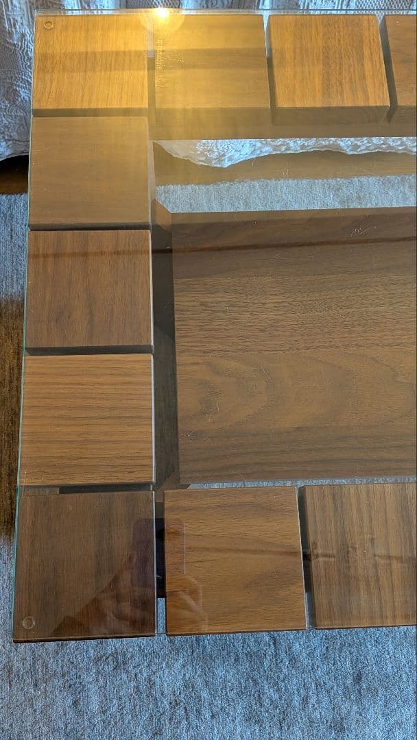 【中古/美品】ローテーブル ウォールナット ガラス天板 飾り棚付 葉山家具