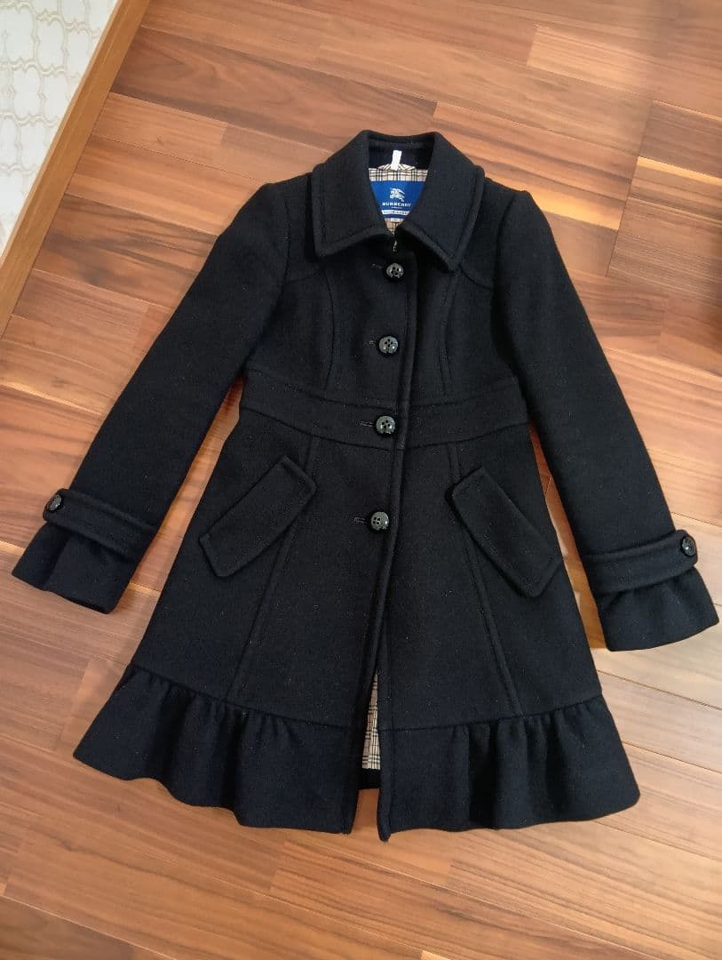 美品■BURBERRY BLUE LABEL　裾フリルウールコート黒　サイズ38