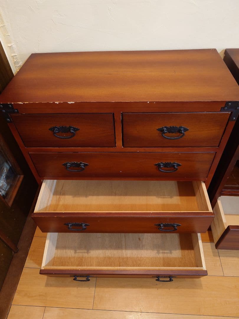 木製和風タンス 5引き出し ブラウン