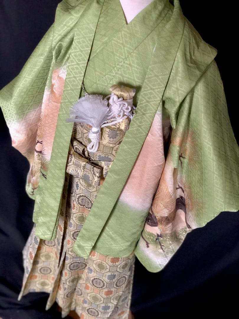 七五三 5歳　男の子　抹茶色　羽織　着物　袴　セット 753 5才　五歳　男児