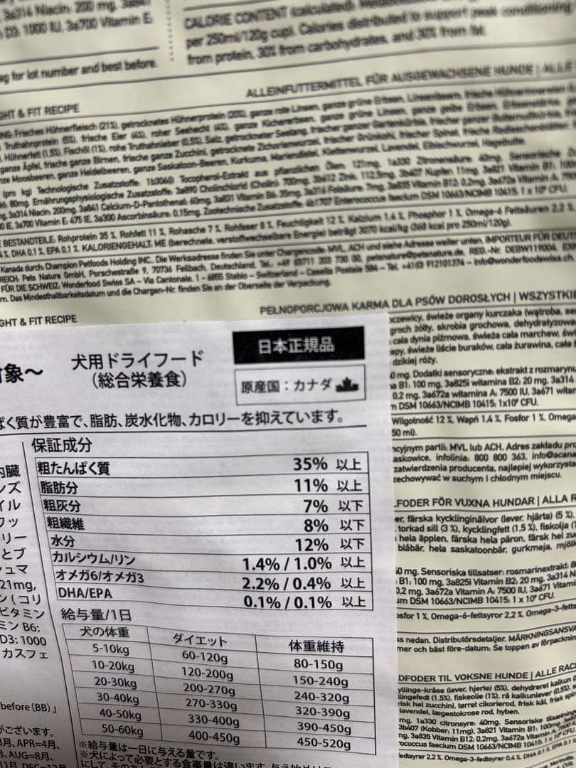 日本正規品アカナライトアンドフィットレシピドライドッグフード 2kg×2個セット