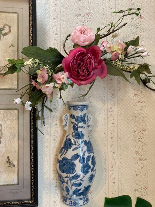 ヴィンテージシノワ オリエンタルローズ ウォールベース1個古代薔薇ハンドペイント