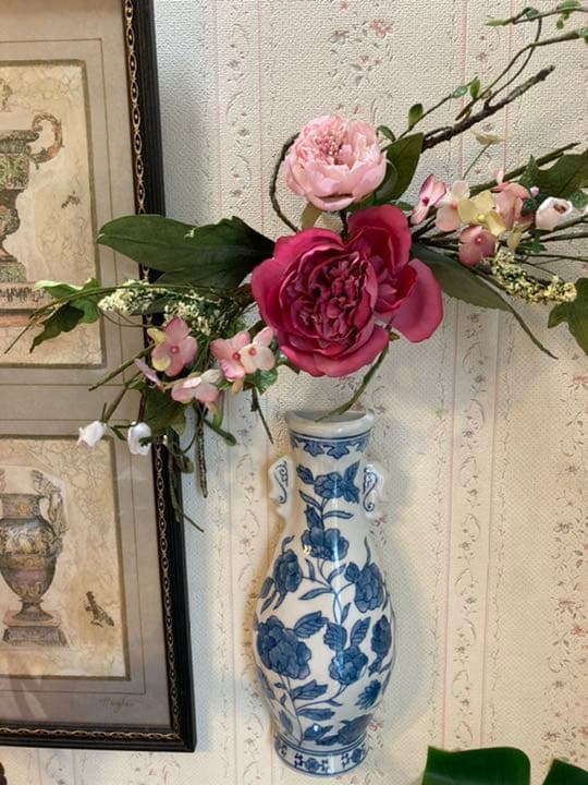 ヴィンテージシノワ オリエンタルローズ ウォールベース1個古代薔薇ハンドペイント