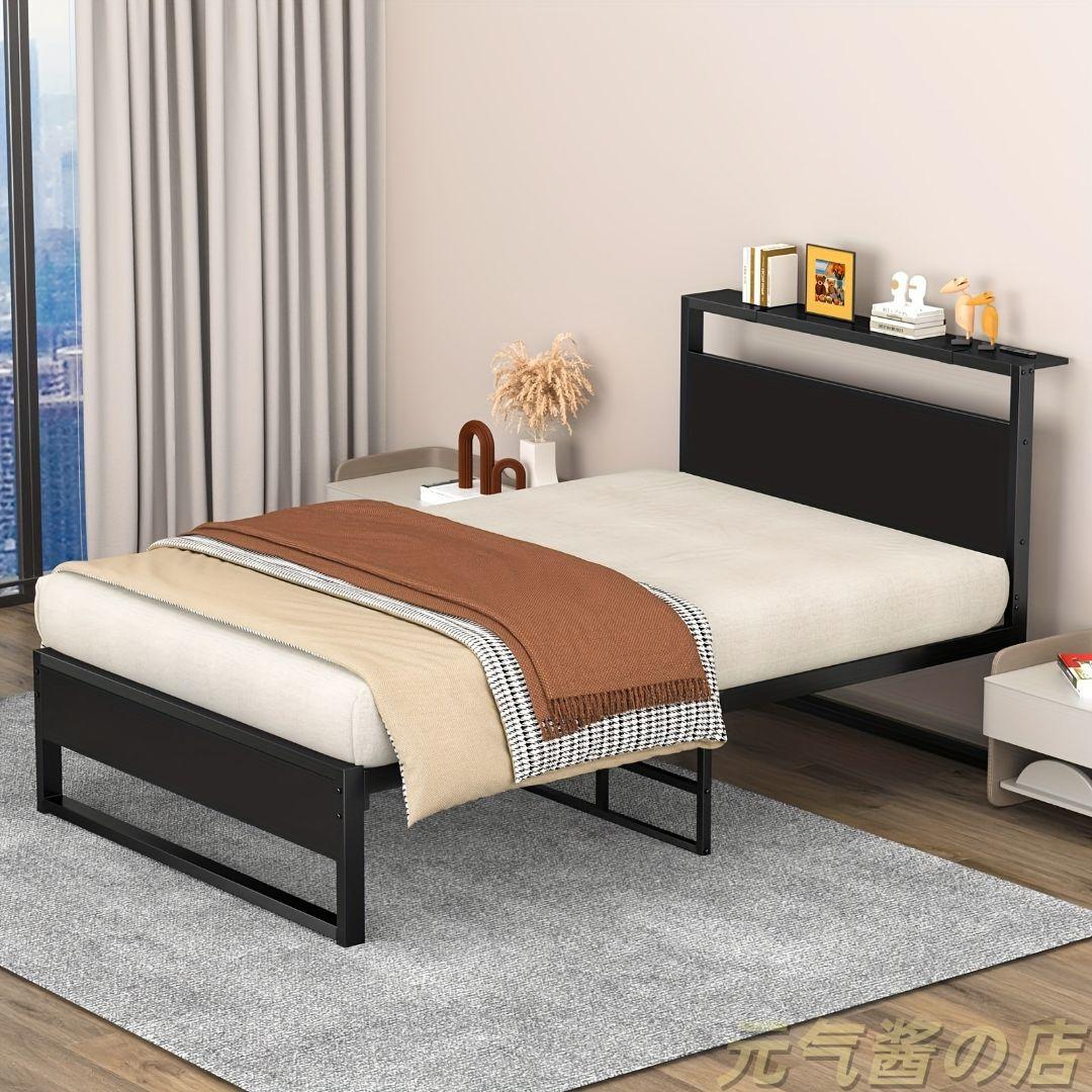 メタルシングルベッドフレーム 耐荷重 200kg ベッド下収納付き 静音設計
