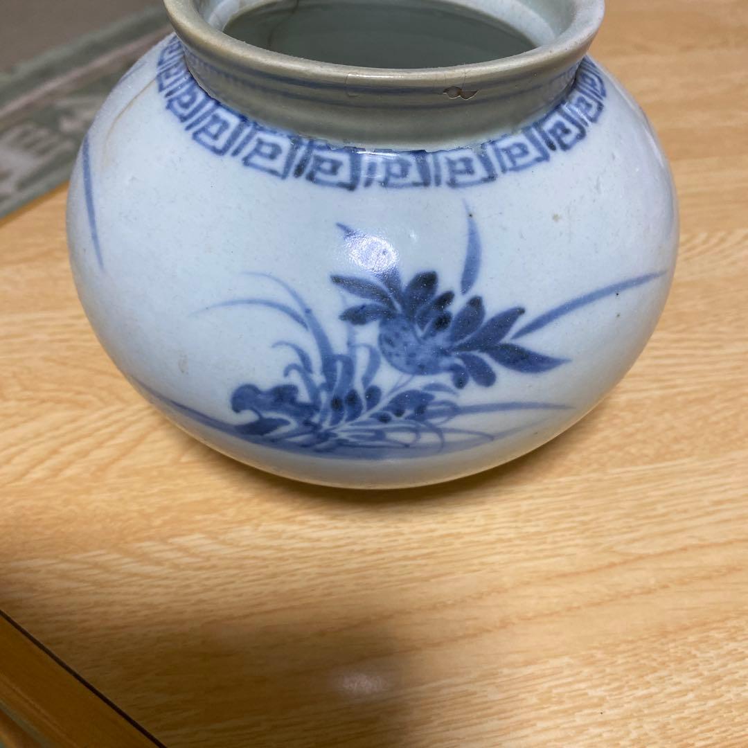 李朝　分院手　草花文壺